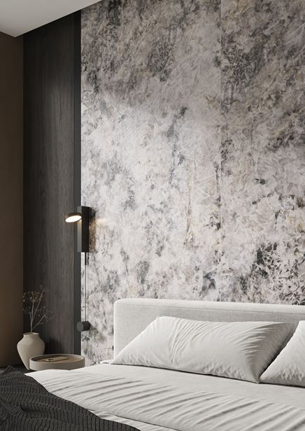 Płyta z kolekcji Paradyż Cathedral w aranżacji sypialni