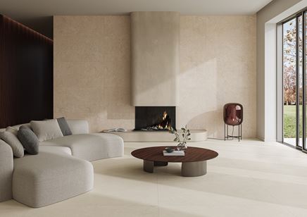 Biało-beżowy salon w kamieniu