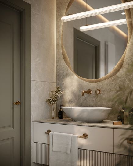 Łazienka glamour z zielonymi drzwiami