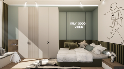 Szarość i szałwiowa zieleń w aranżacji dziecięcej sypialni