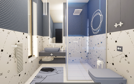 Łazienka dziecięca z kosmicznym motywem