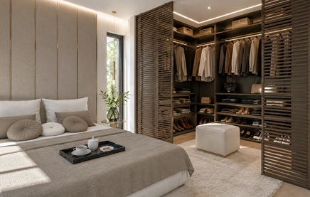 Sypialnia glamour z garderobą walk-in