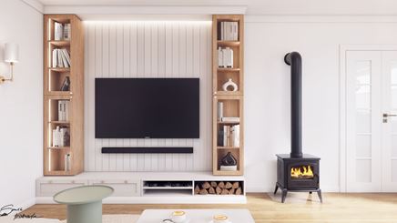 Elegancki salon z białymi panelami