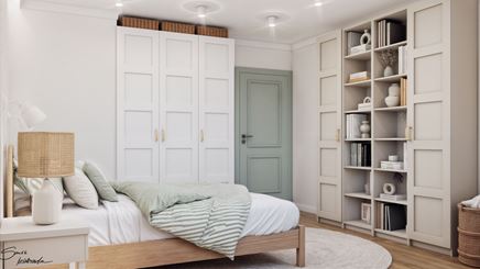 Sypialnia sypialni z jasną zabudową