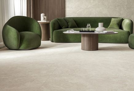 Beżowy salon z zielonym wypoczynkiem