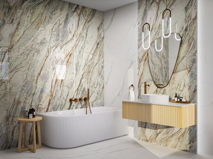 Zielona łazienka z ryflowaną wanną przyścienną