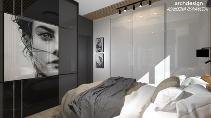 Nowoczesna sypialnia z monochromatycznym obrazem