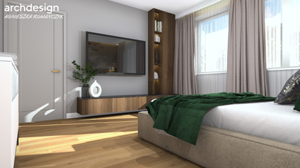 Nowoczesna sypialnia z drewnianą podłogą