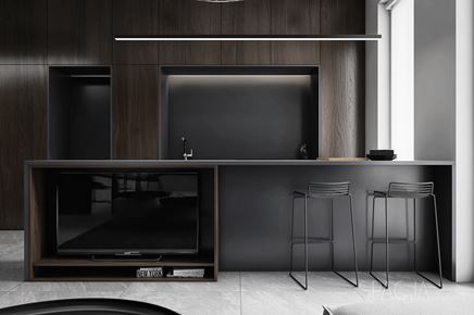 telewizor w zabudowie półwyspu kuchennego