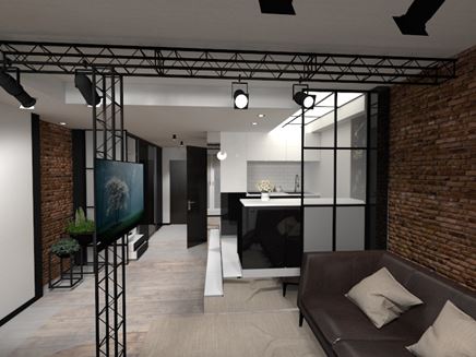 Kawalerka w stylu loft - strefa dzienna