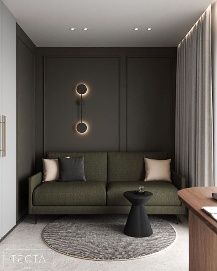 Czarna ściana ze sztukaterią w gabinecie