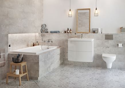 Industrialna łazienka z szarym patchworkiem Cersanit Concrete Style