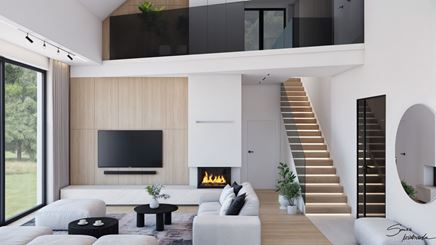 Przestronny salon z wysokim sufitem