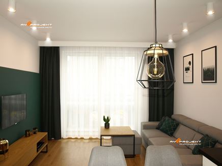 Biały salon z butelkową ścianą