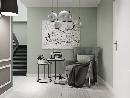 Szary przedpokój z dekorami