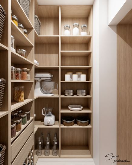 Zabudowa spiżarni z AGD i zapasami, wykonana na wymiar