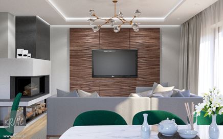 Nowoczesny salon z kominkiem i telewizorem