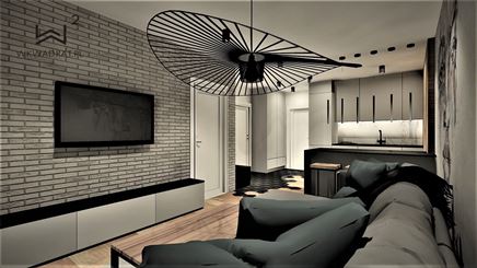 Cegła w salonie - Mieszkanie w Kołobrzegu