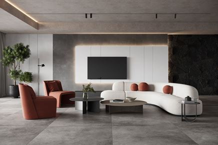 Przestronny salon w szarym kamieniu Tacoma Grey