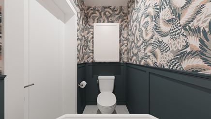 Toaleta z tapetą w ptaki