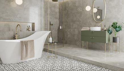 Łazienka w stylu glamour z ornamentową podłogą