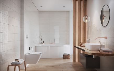 Jasna łazienka z drewnianymi elementami Cersanit Bantu
