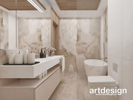 Elegancka łazienka z beżowym kamieniem