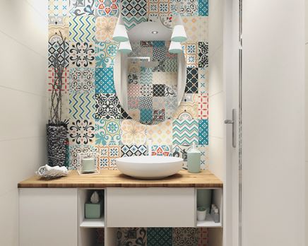 Kolorowe dekory w strefie umywalkowej