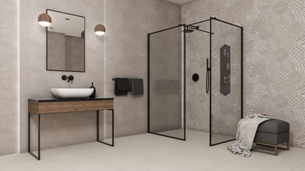 Szara łazienka z heksagonami Azario Neutro