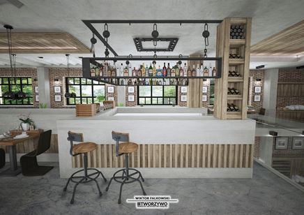 Bar z industrialną zabudową w starej fabryce
