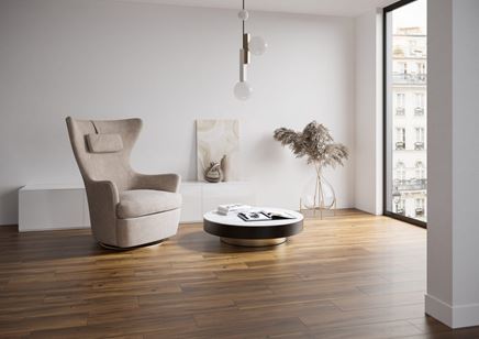 Minimalistyczny salon w bieli i drewnie