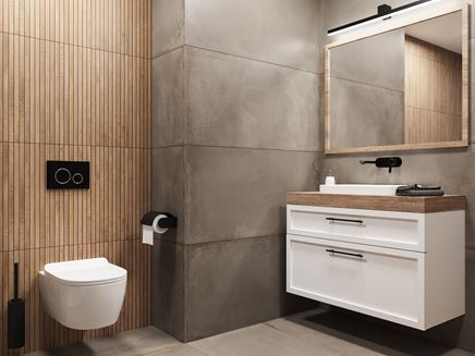 Szaro-brązowa łazienka z białą ceramiką