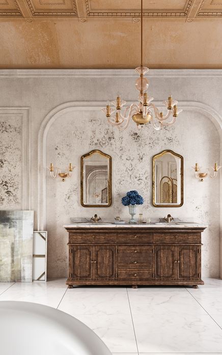 Strefa umywalkowa w łazience glamour