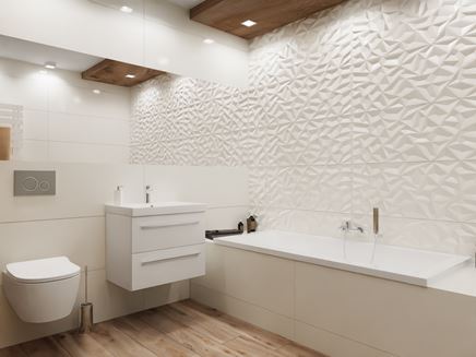 Struktura i drewno w białej łazience