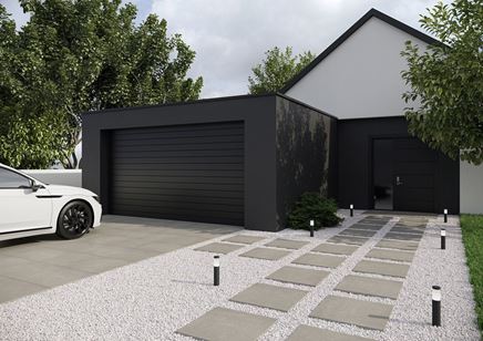 Aranżacja podjazdu w szarych płytkach tarasowych Cerrad Belgica