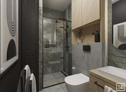 Łazienka w bloku urządzona w nowoczesnym stylu