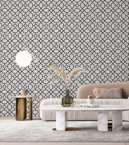 Salon w stylu glamour z ścianą w  mozaice Dunin Manorial