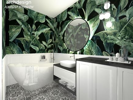 Elegancja łazienka z tapetą z motywem liści