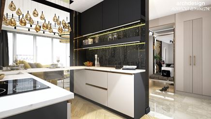 Czarno-biała kuchnia z akcentami złota