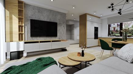 Nowoczesna, jasna strefa dzienna w szeregówce