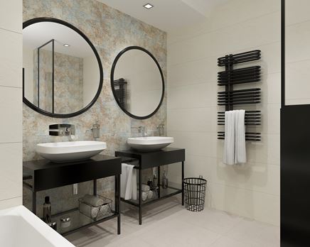 Rdzawy akcent w stonowanej łazience - Tubądzin Interval