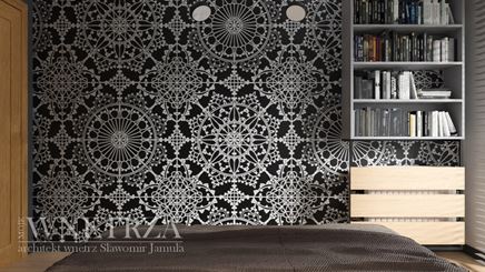 Wzorzysta tapeta w sypialni