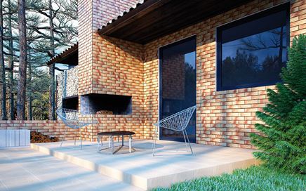 Minimalistyczny taras w otoczeniu klinkierowej płytki Cerrad Jesienny Liść