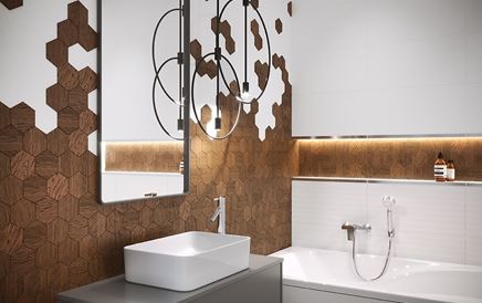 Strefa umywalkowa z mozaiką heksagonalną