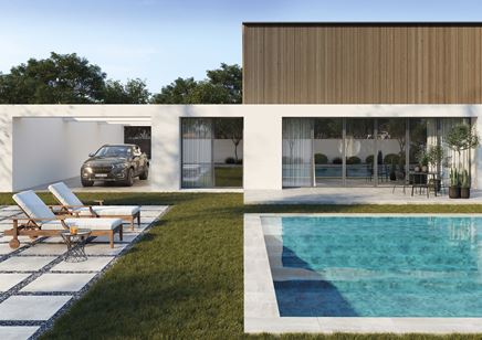 Ogród z basenem w wykończeniu Cerrad Montego