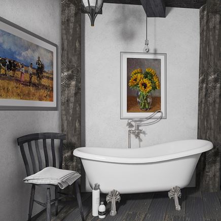 Szara łazienka z elementami klasycznymi i vintage