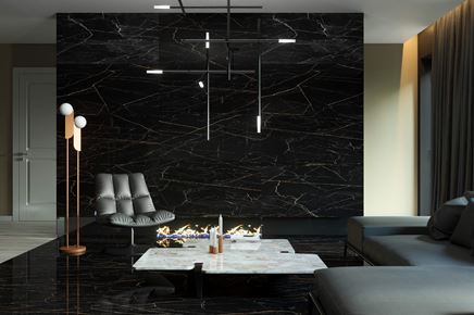 Eklektyczny salon z czarnym marmurem