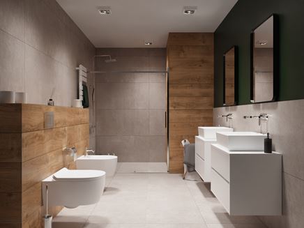 Szaro-brązowa łazienka z dodatkiem zieleni