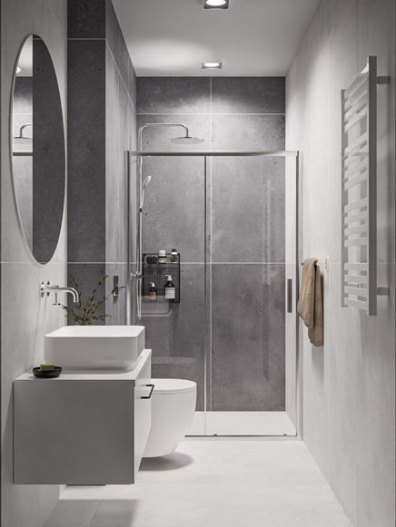 Łazienka z prysznicem w betonowych płytach Nowa Gala Geotec 