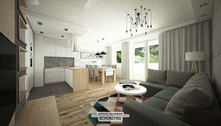 Przytulny, skandynawski salon z aneksem 